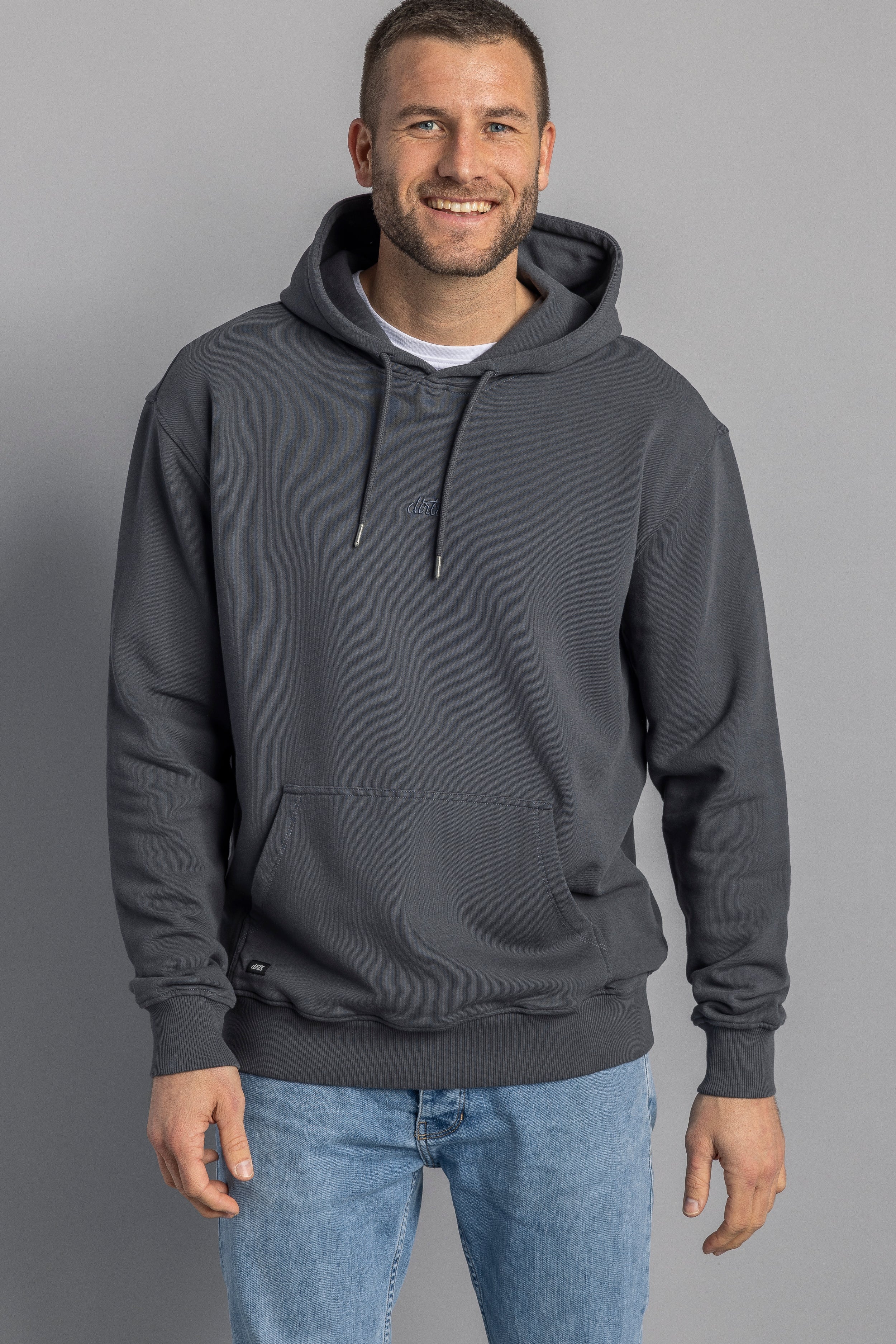 Logo sweat à capuche gris en coton 100% biologique de DIRTS