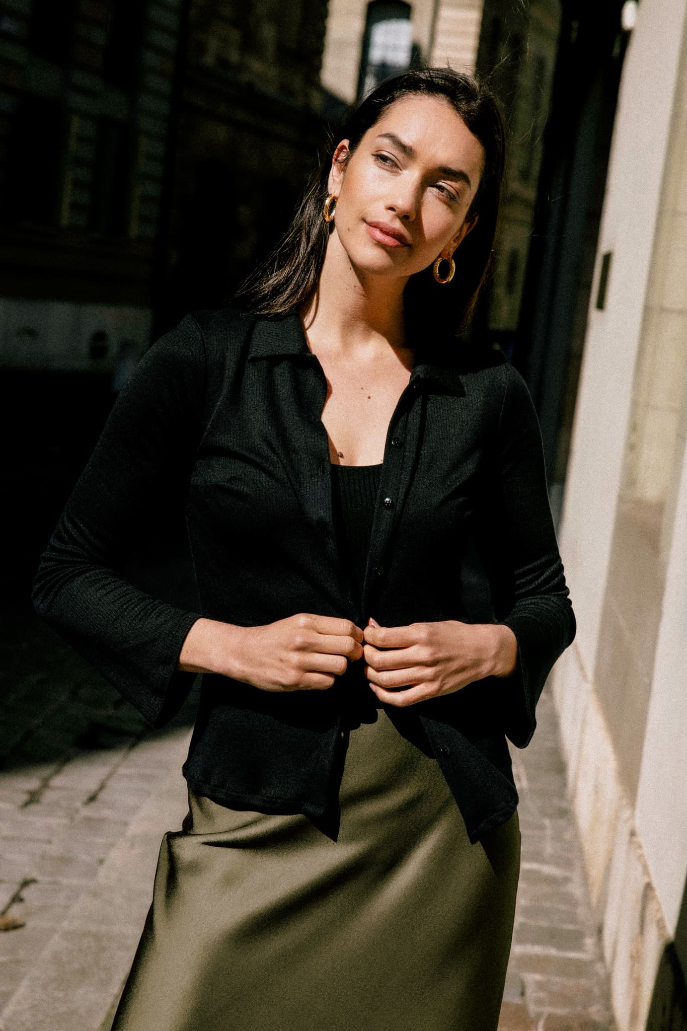 Schwarzes Langarm-Poloshirt Mélisse aus Tencel von Avani