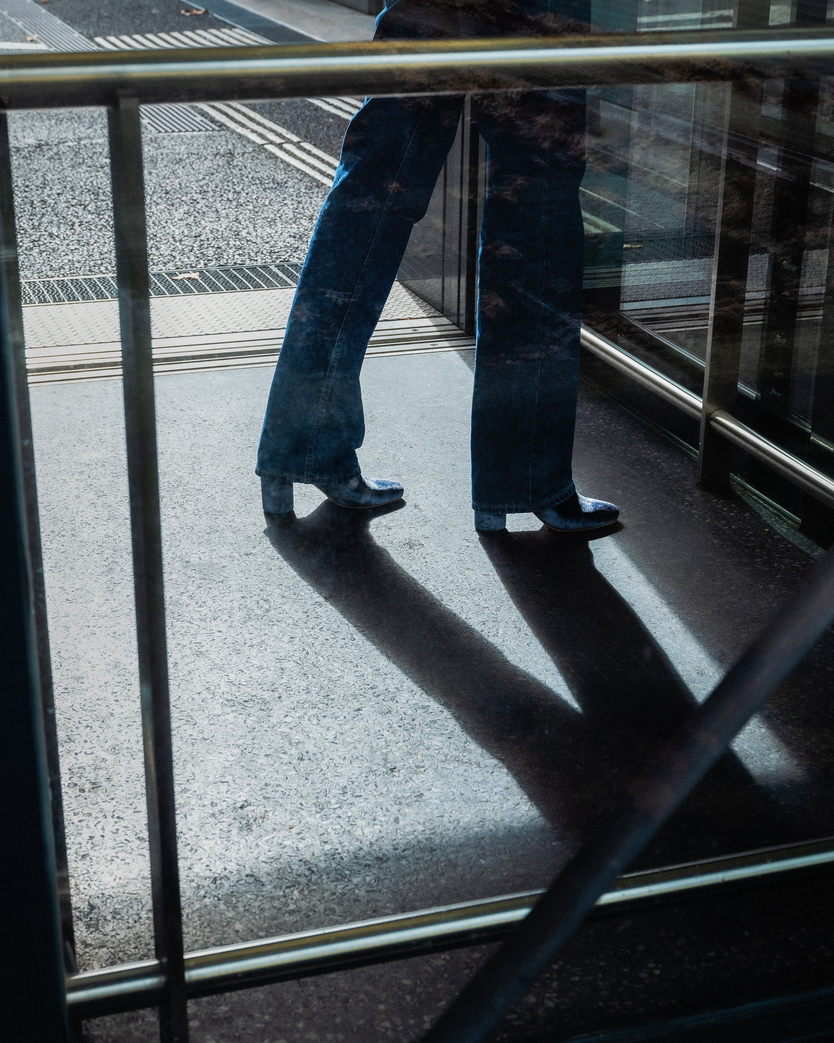 Bikkou 6PM Expo at the Gallery gray blue velvet ankle boots worn