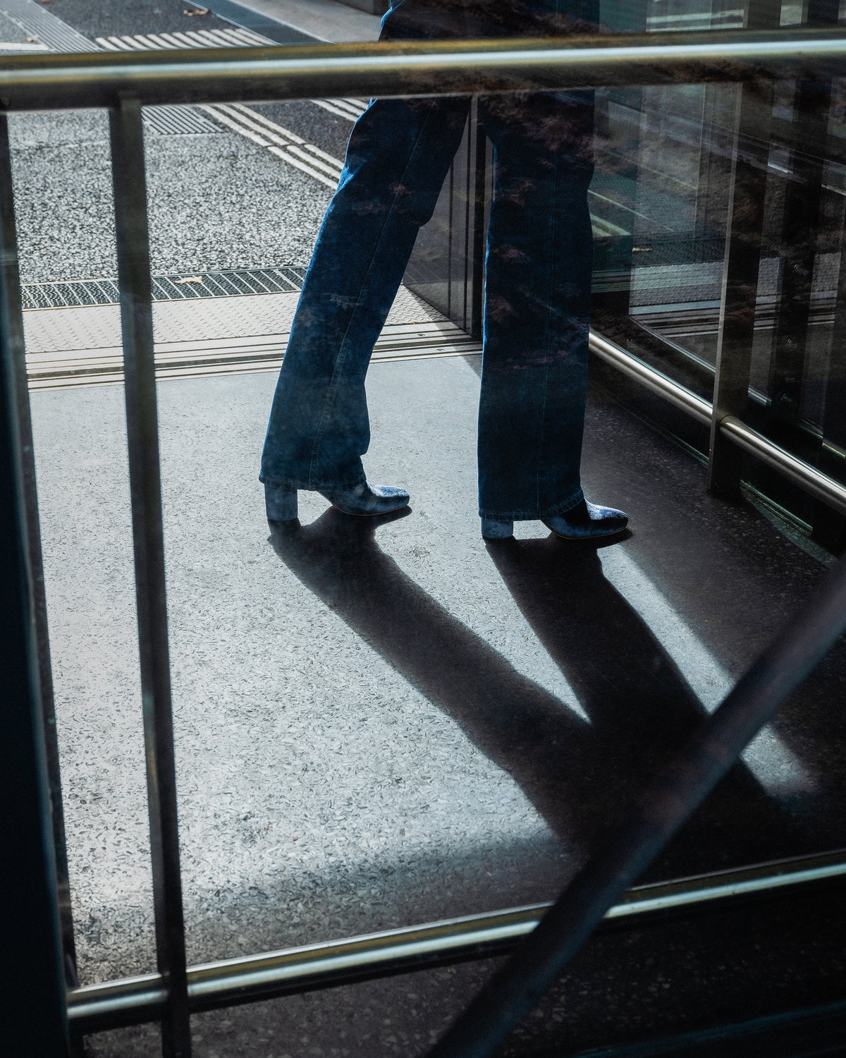 Bikkou 6PM Expo at the Gallery gray blue velvet ankle boots worn