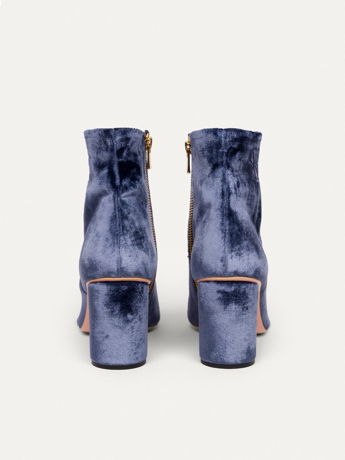 Bikkou 6PM Expo at the Gallery gray blue velvet ankle boots back view
