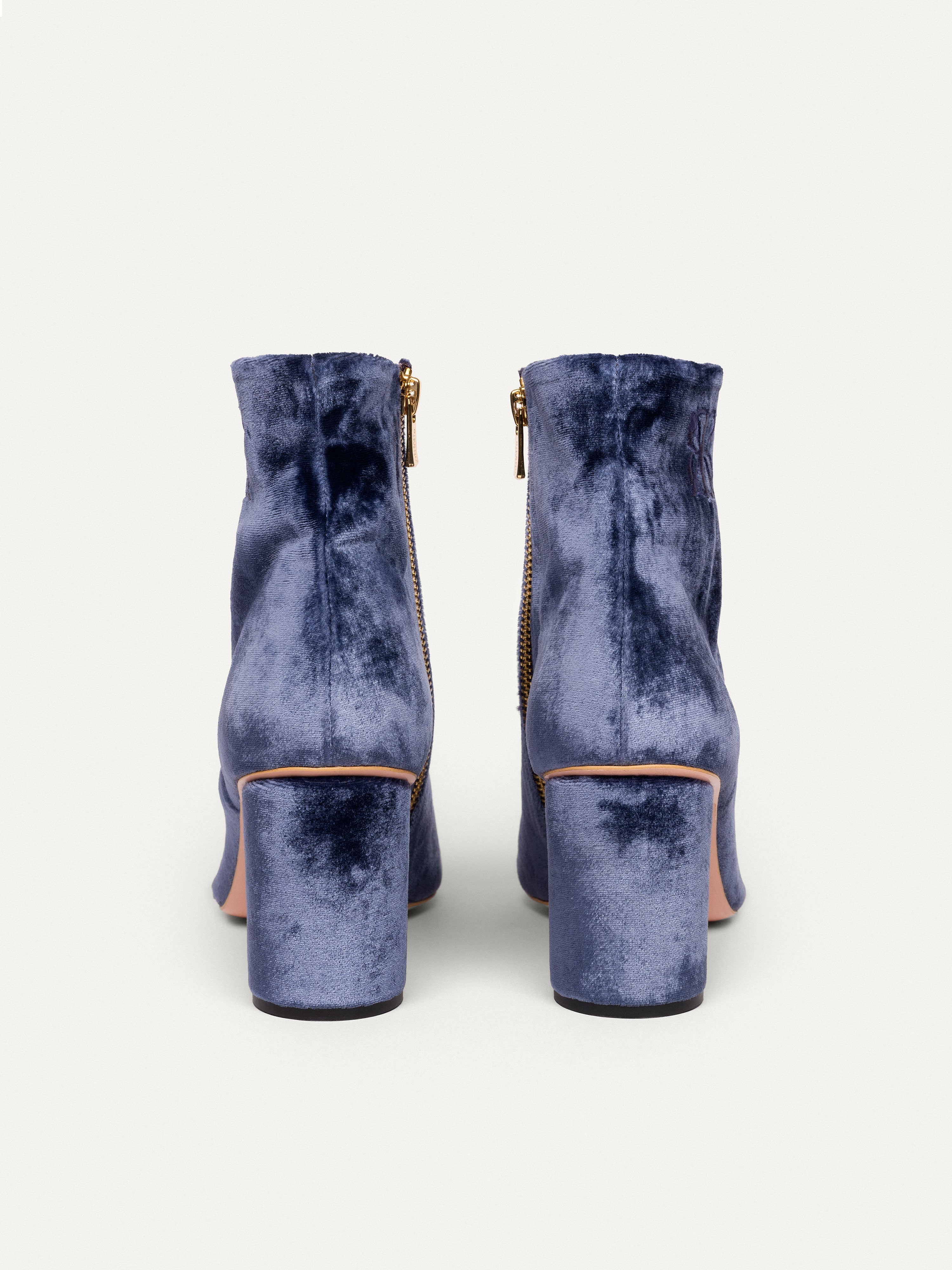 Bikkou 6PM Expo at the Gallery gray blue velvet ankle boots back view
