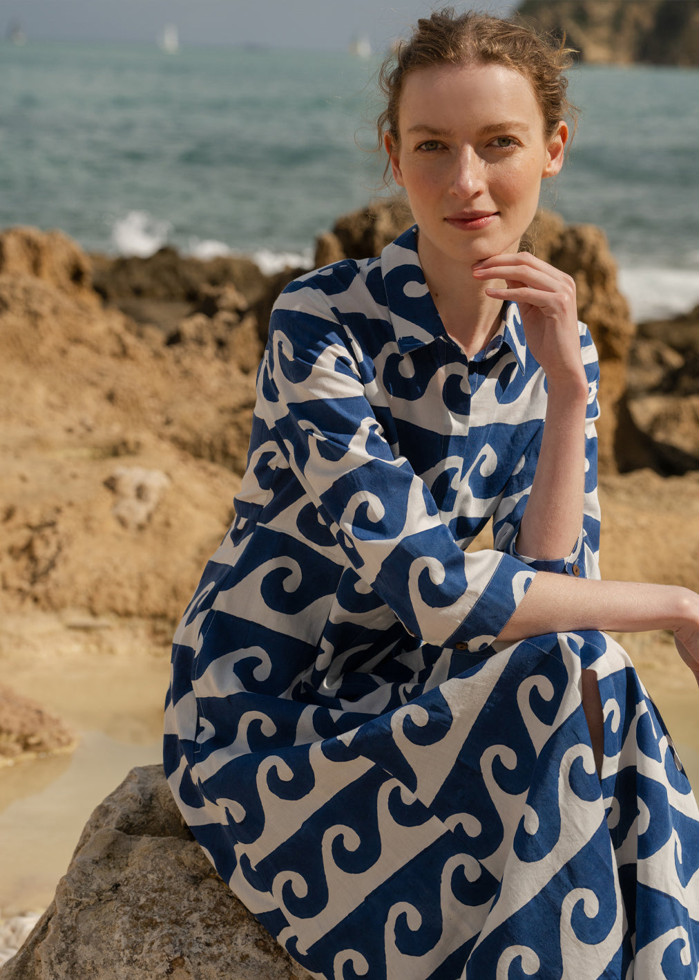 Kleid Cilla im Ocean Block Print von Komana