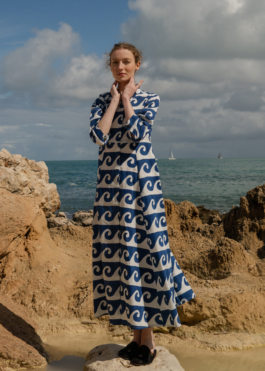 Kleid Cilla im Ocean Block Print von Komana