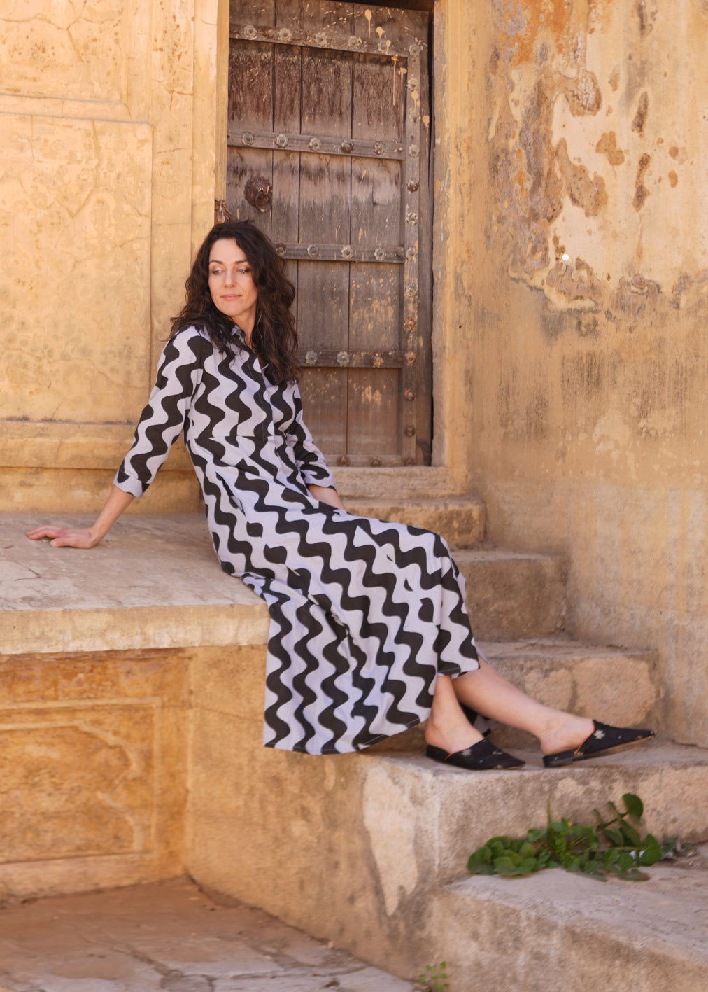 Kleid Cilla im Lavender Vibe Block Print von Komana