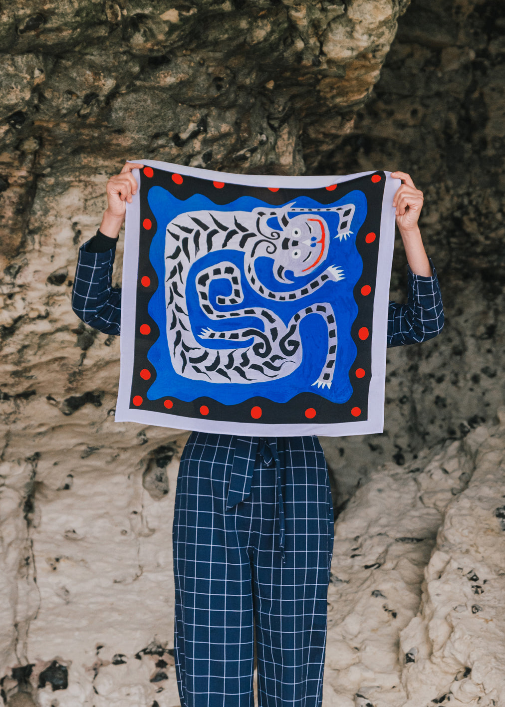 Blue Dragon Foulard made from Ahimsa Peace Silk by Komana