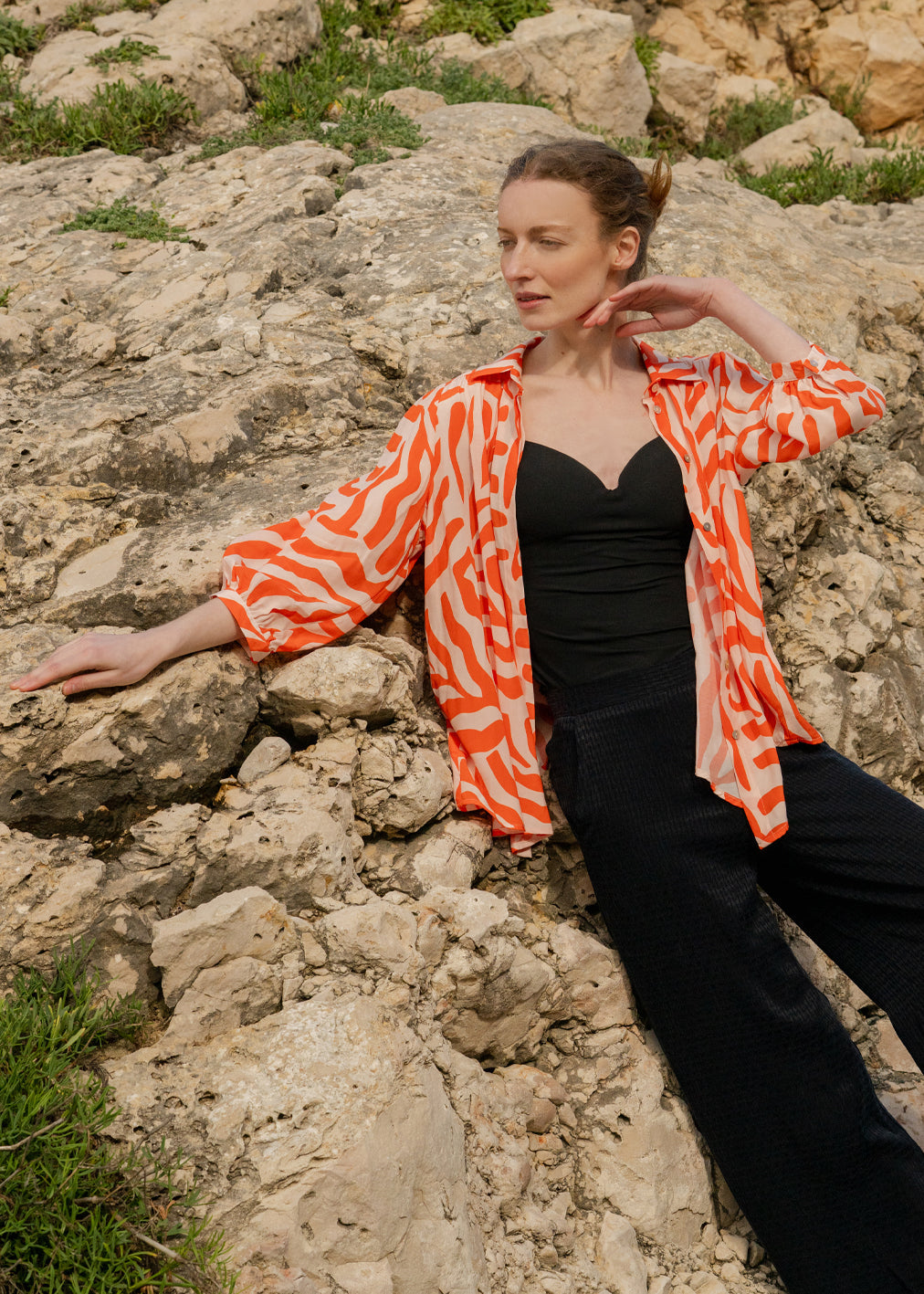 Chemisier Foxtrot Palm Spritz en cupro et viscose Ecocvero de Komana Précommande