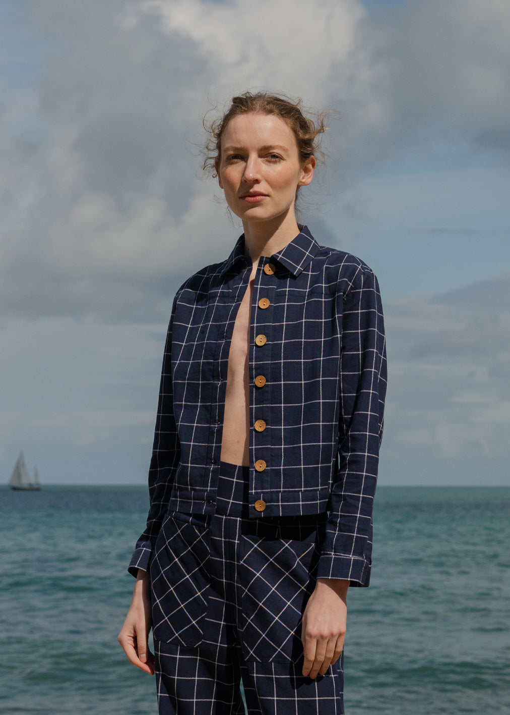 Jacke Leigh Organic Cotton Blue Check von Komana