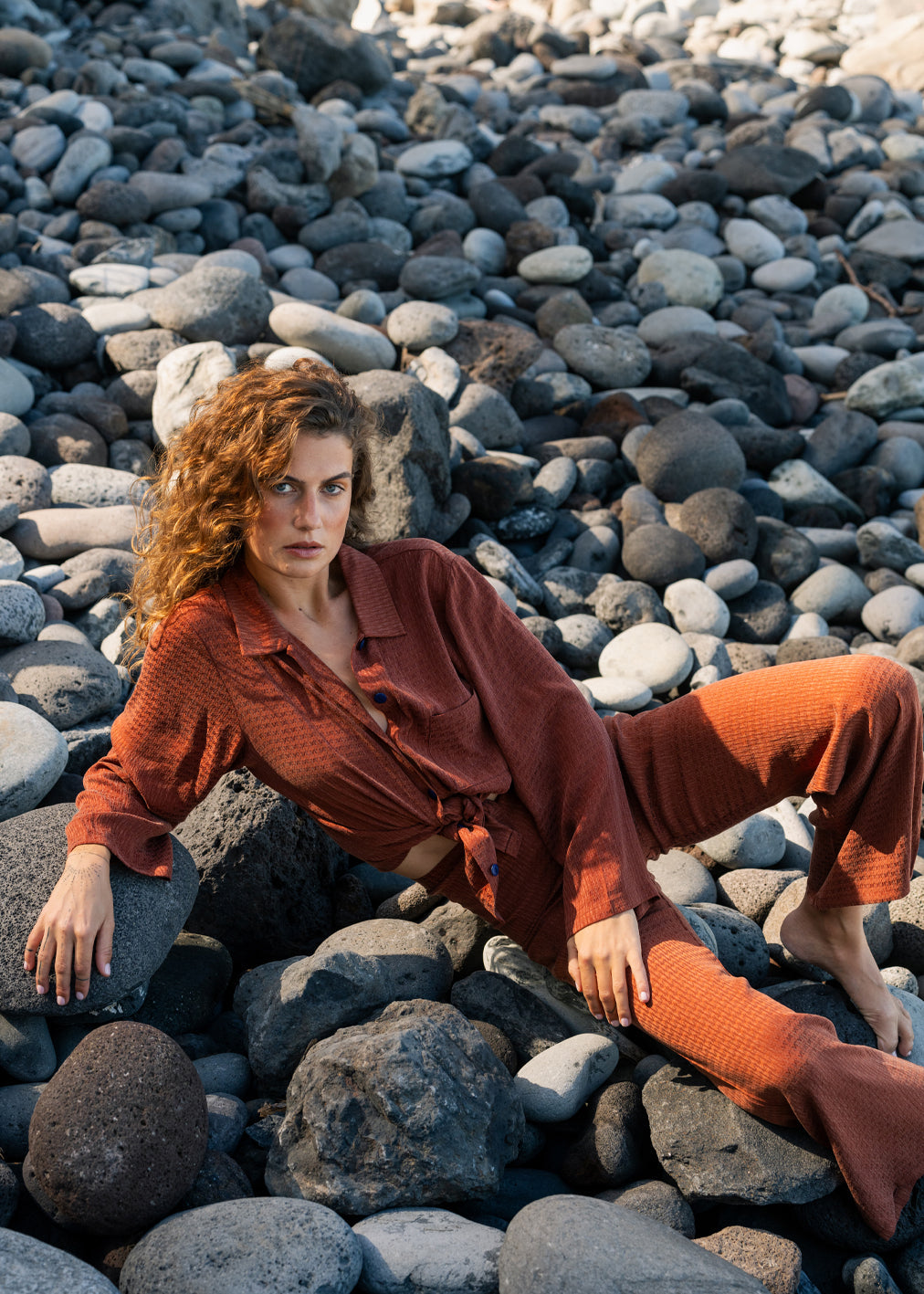 Blouse Vasco Jacquard Rouille en Ecovero et Cupro par KOMANA