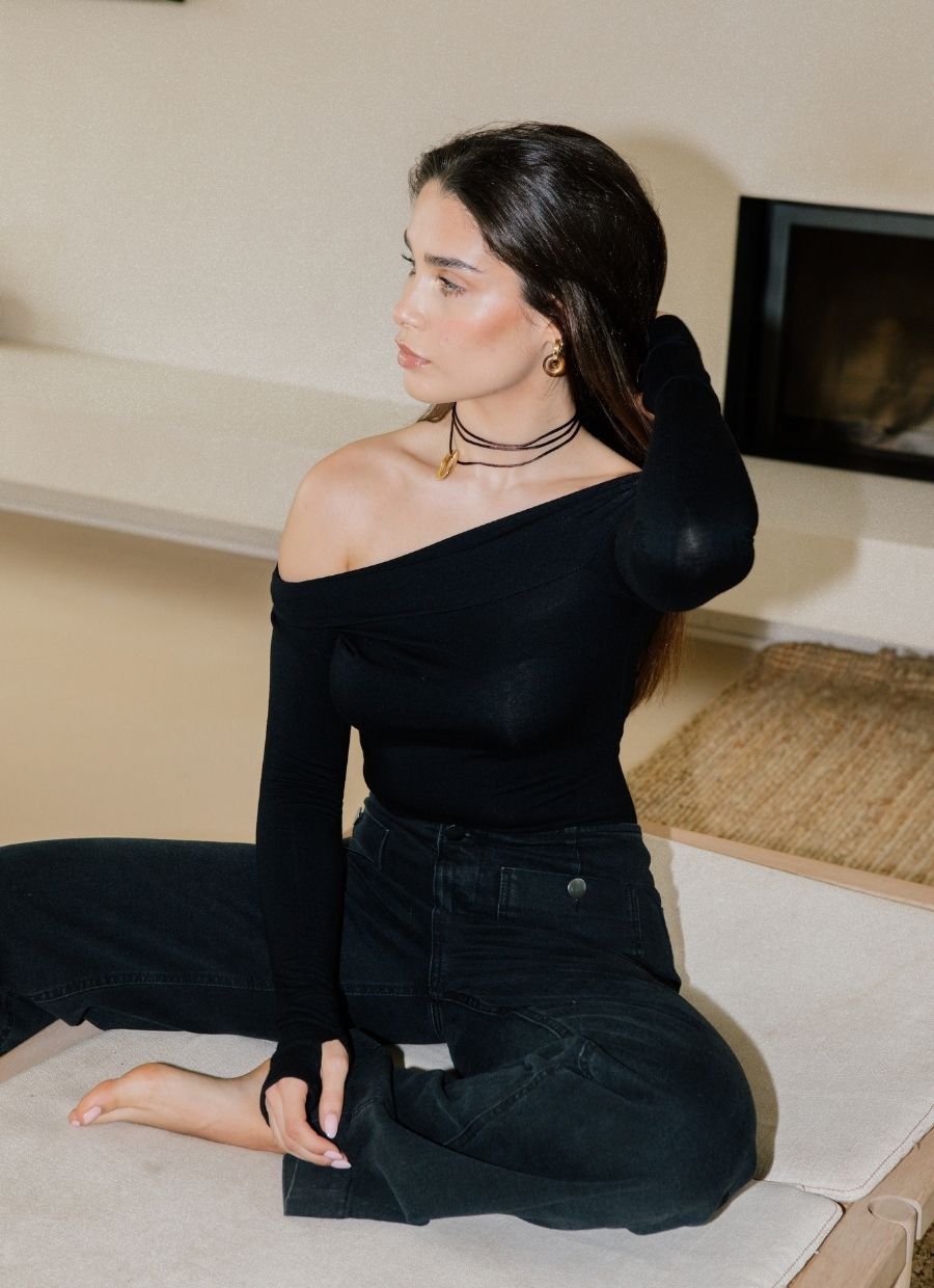 Asymmetrical Longsleeve Micro Modal – Black - Narah Soleigh | Luxe Line