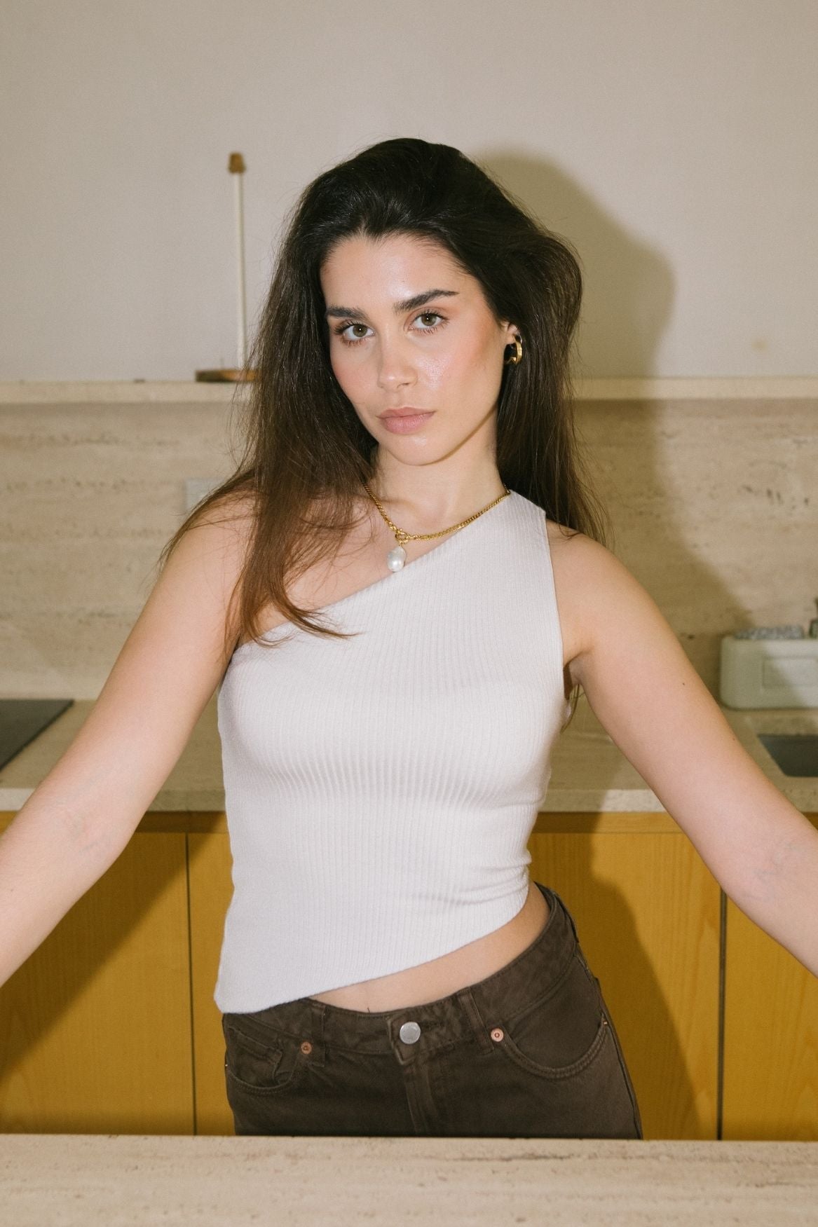 Asymmetrical One - Shoulder Top Modal - Greige - Narah Soleigh | Luxe Line