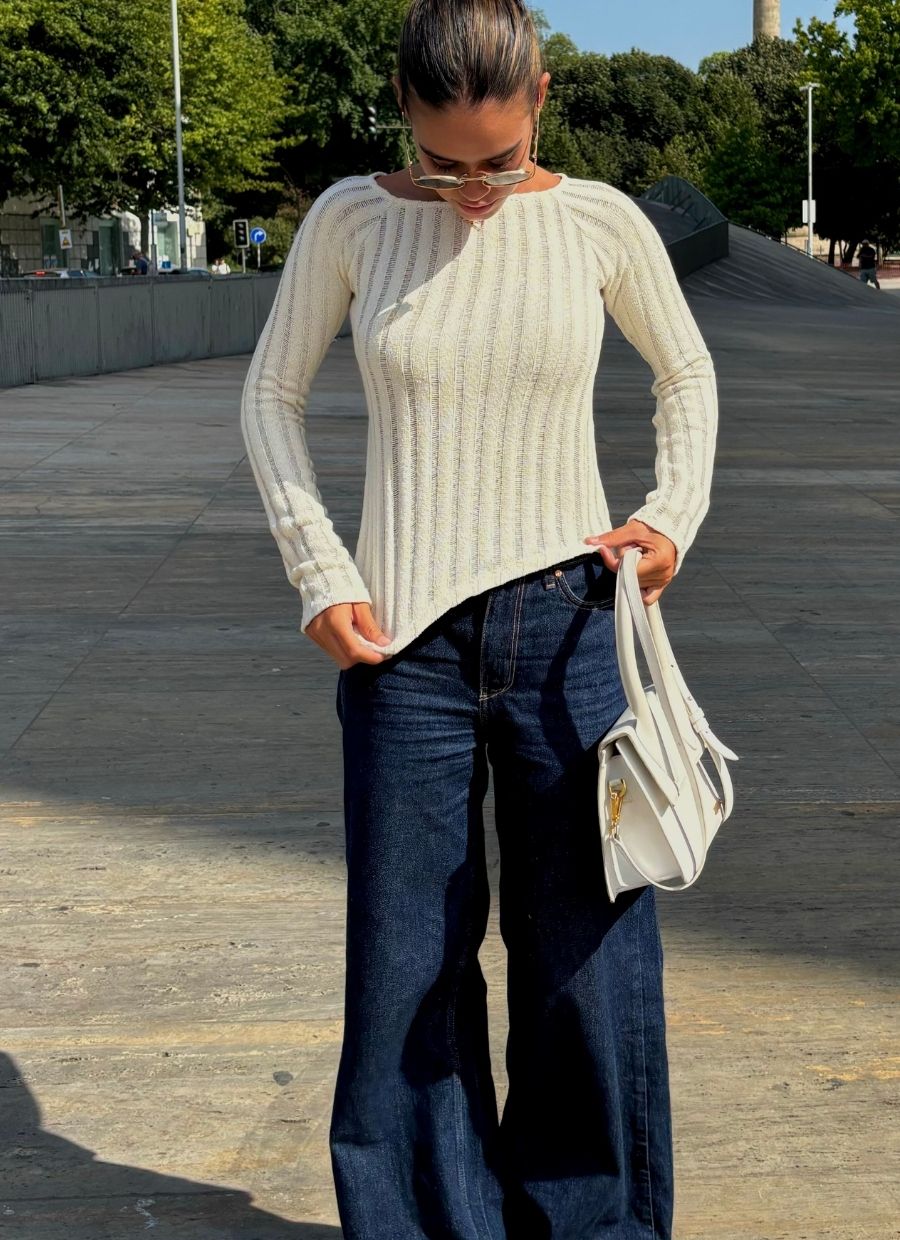 Asymmetrical Ribbed Longsleeve Organic Cotton - Ecru - Narah Soleigh | Luxe Line