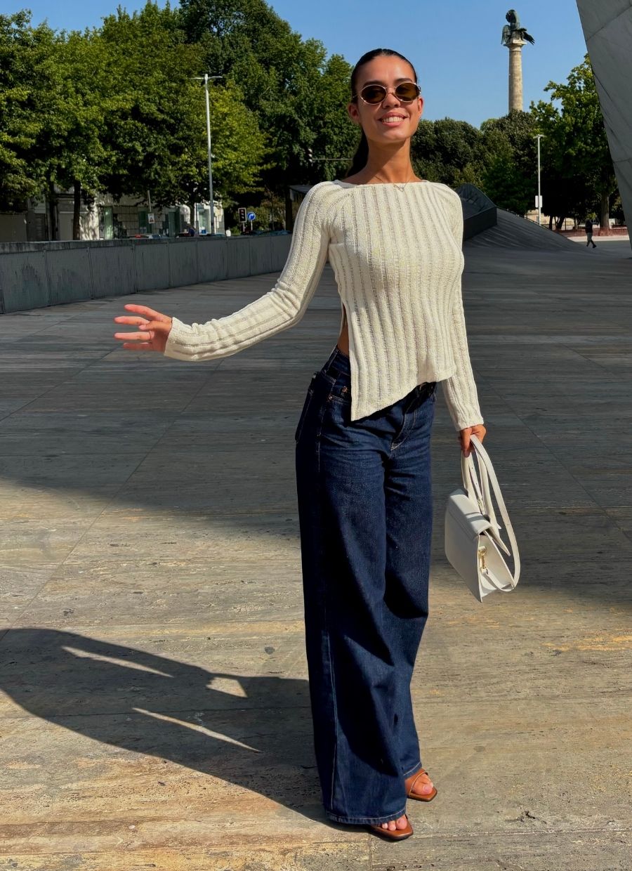 Asymmetrical Ribbed Longsleeve Organic Cotton - Ecru - Narah Soleigh | Luxe Line