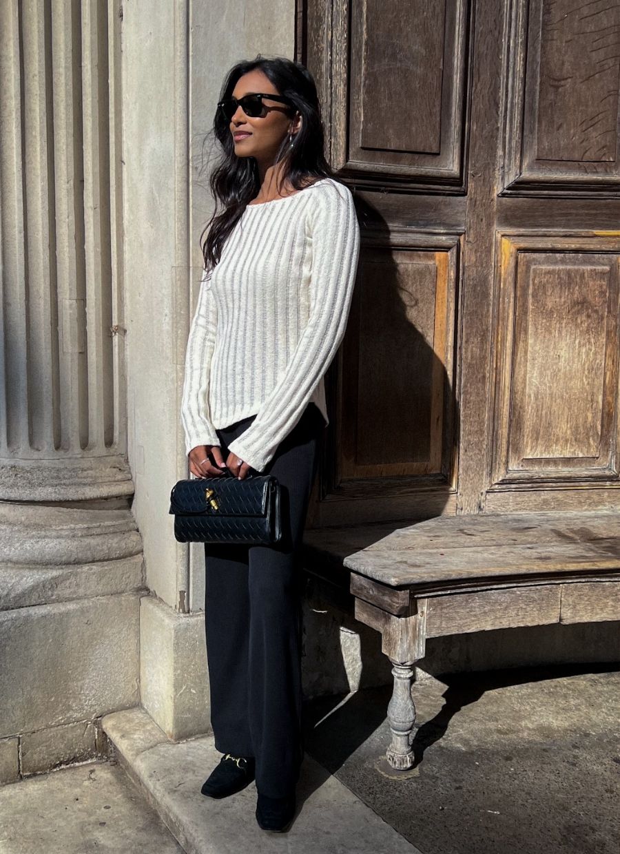 Asymmetrical Ribbed Longsleeve Organic Cotton - Ecru - Narah Soleigh | Luxe Line