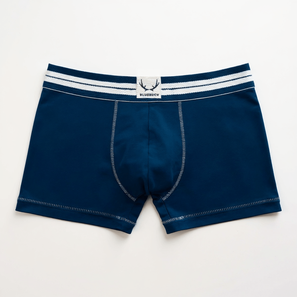 Boxer homme bleu marine coutures blanches en coton bio - BLUEBUCK