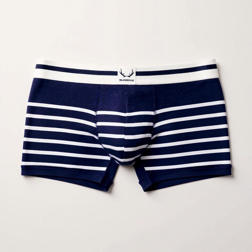 Boxer homme bleu marine en coton biologique - rayures blanches