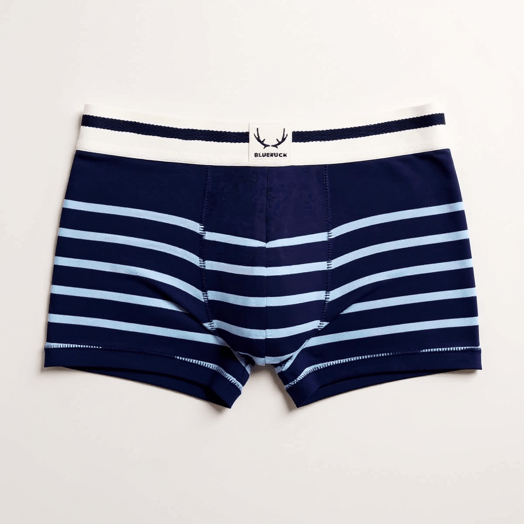 Boxer homme bleu marine en coton bio - rayures bleu ciel - BLUEBUCK