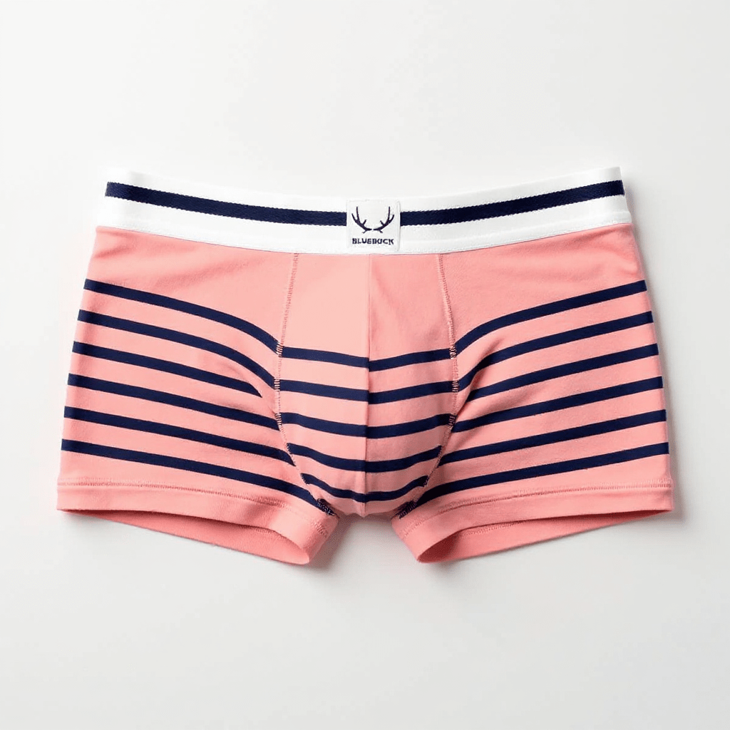Boxer homme en coton bio rose - rayures bleu marine - BLUEBUCK