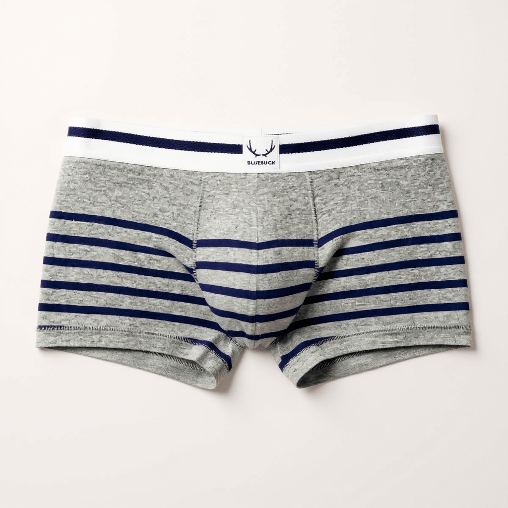 Boxer homme gris en coton bio - rayures bleu marine - BLUEBUCK