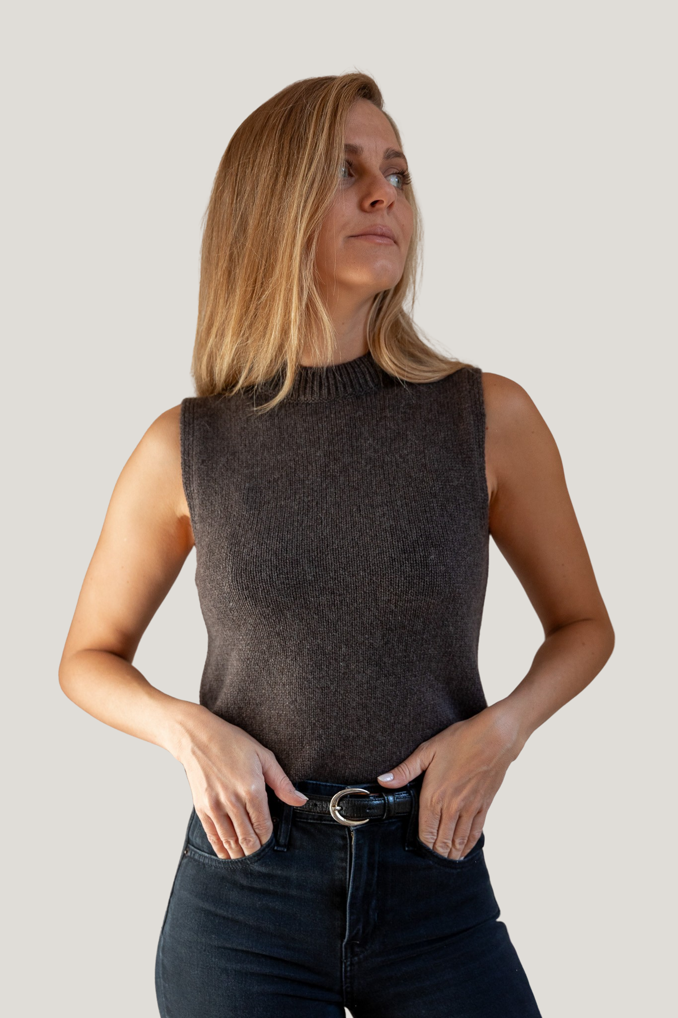 Mock Neck Tank Cashmere/Silk Brown