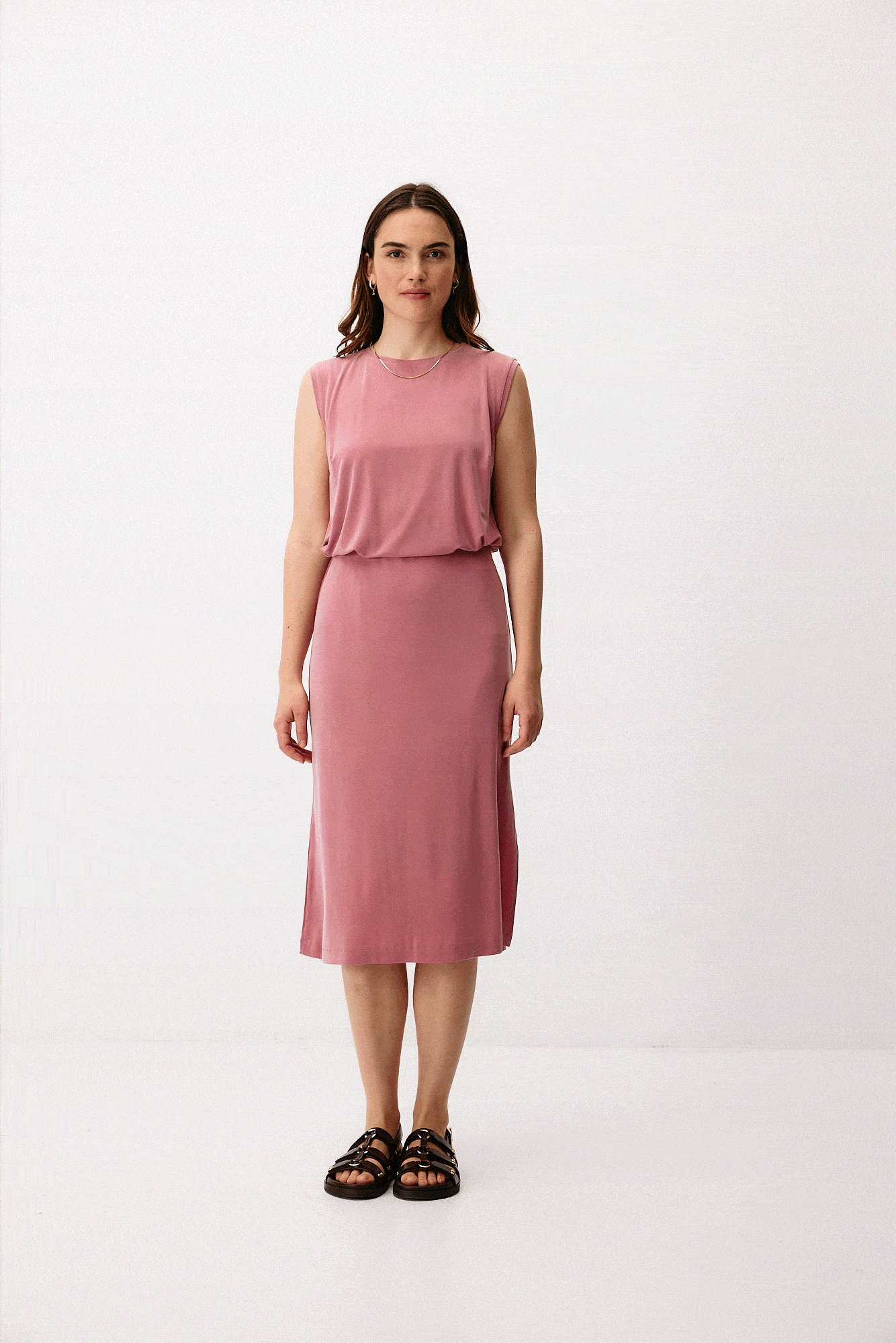 Pink cupro midi skirt by Moya Kala