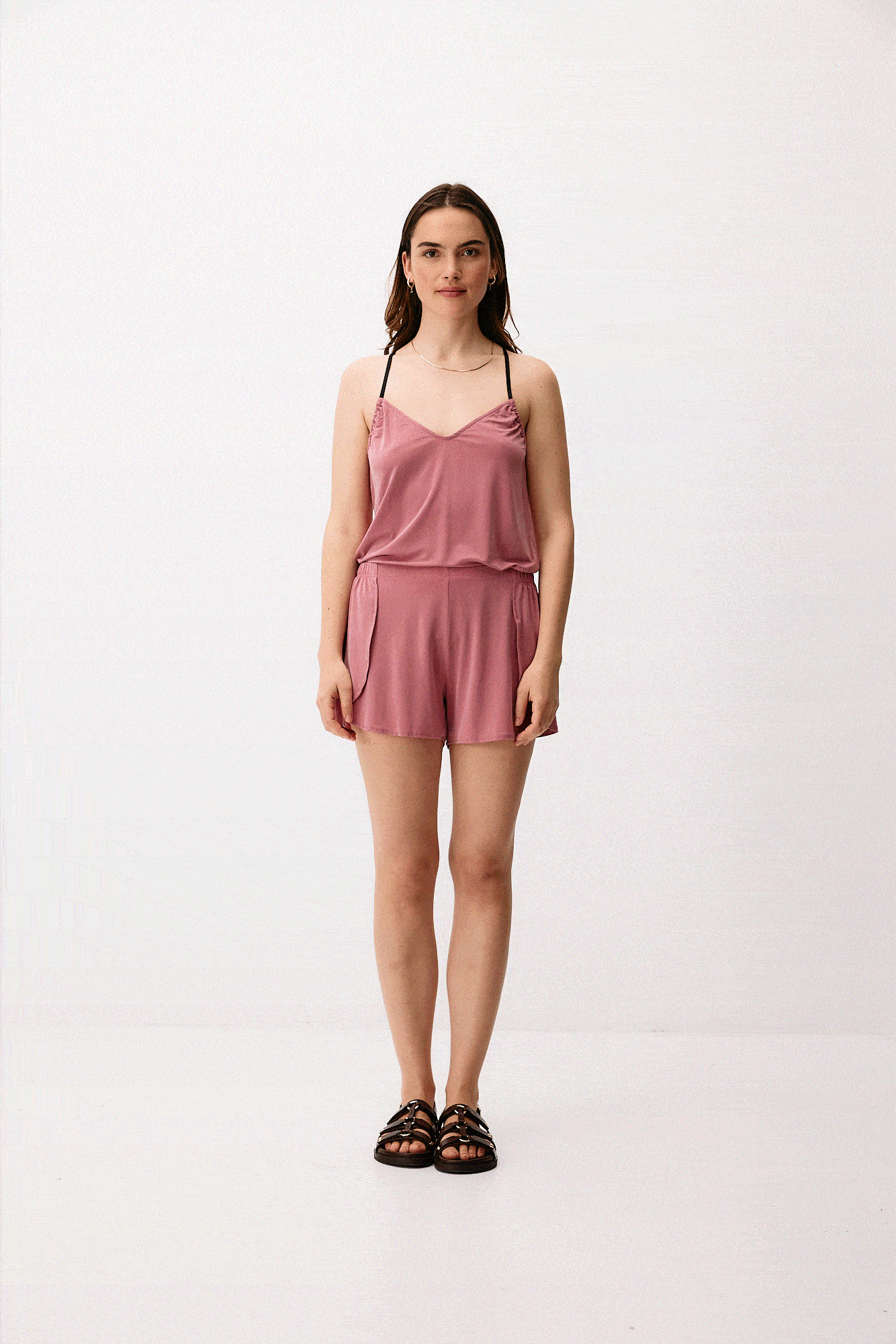 Pink cupro shorts from Moya Kala