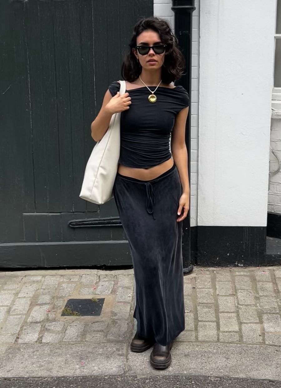 Draped Off - Shoulder Top Cupro - Faded Black - Narah Soleigh | Luxe Line