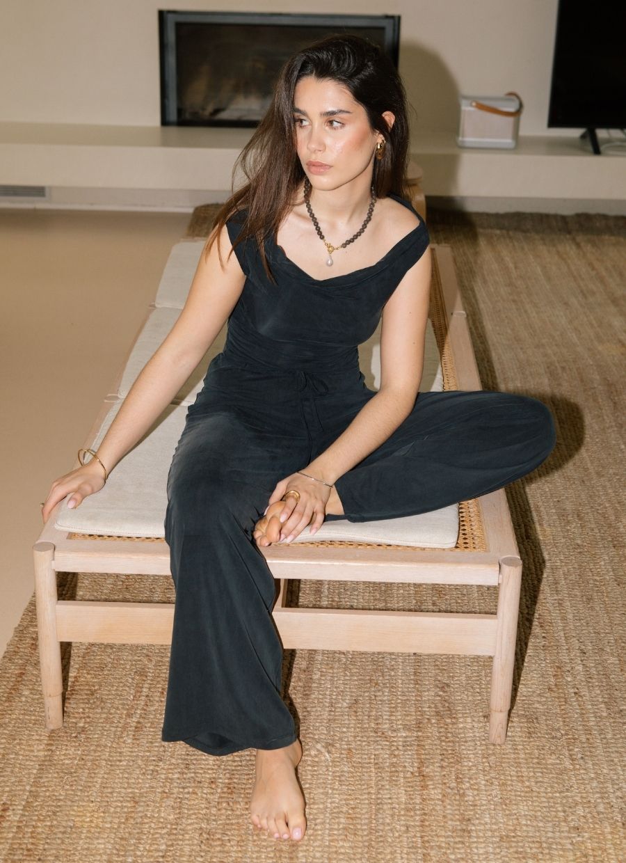 Draped Off - Shoulder Top Cupro - Faded Black - Narah Soleigh | Luxe Line