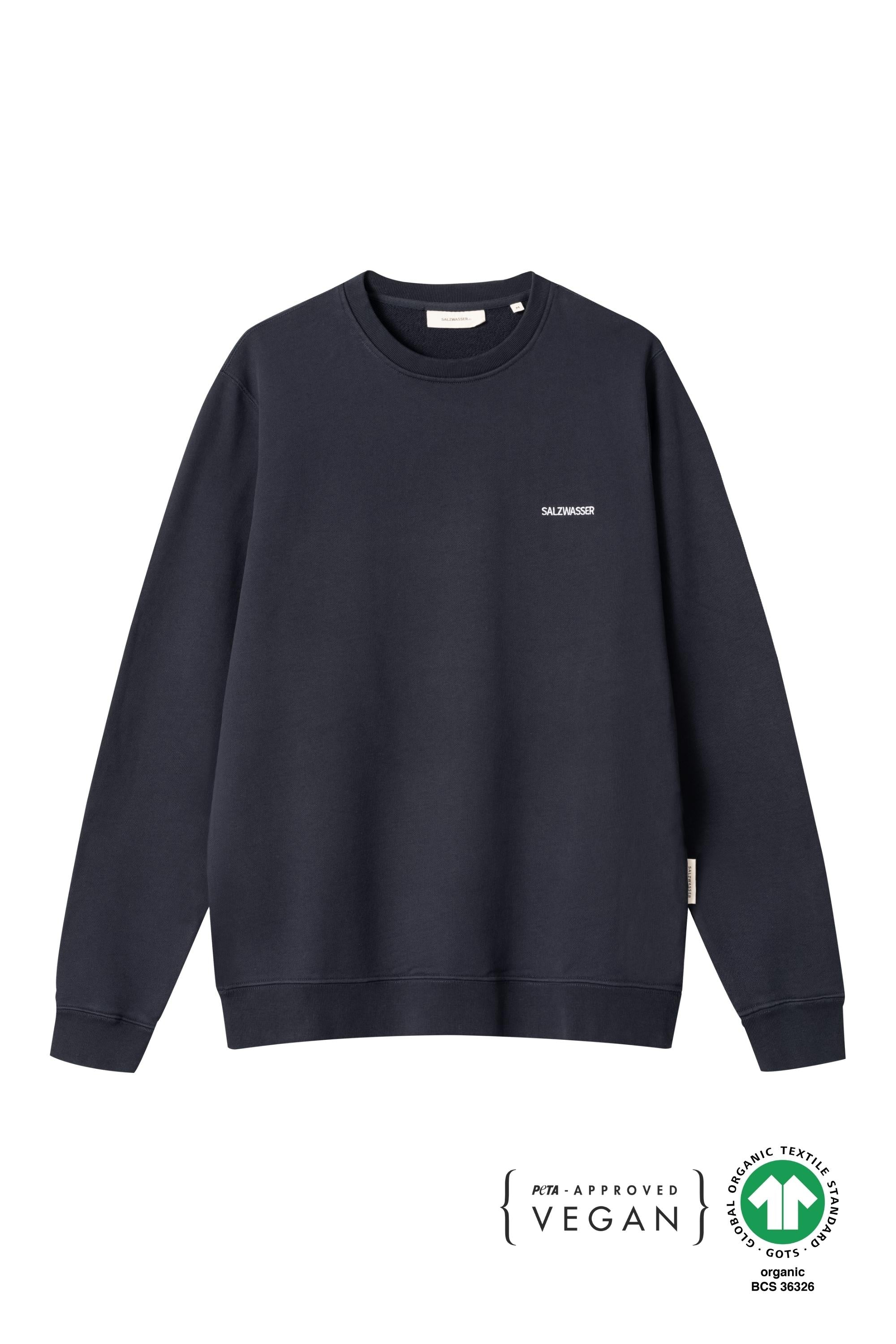 Dunkelblauer Sweater aus Bio-Baumwolle von SALZWASSER und PETA-zertifiziert _men _women