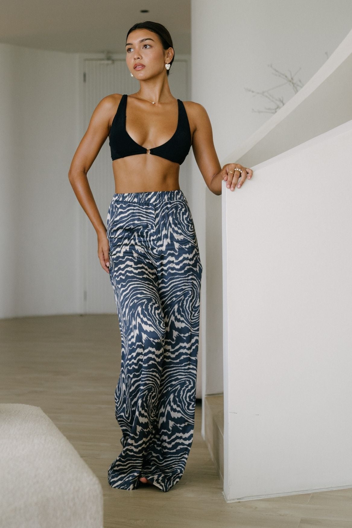 High - Waisted Wide Leg Pant Yasmin Ecovero - Tie Dye Blue - Narah Soleigh | Luxe Line