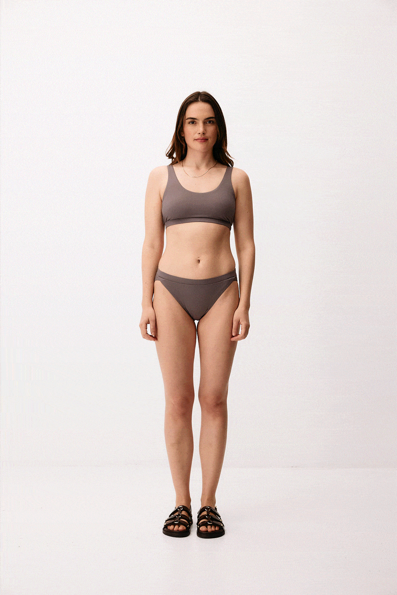 Grey hybrid bikini bottom made of recycled polyamide by Moya Kala