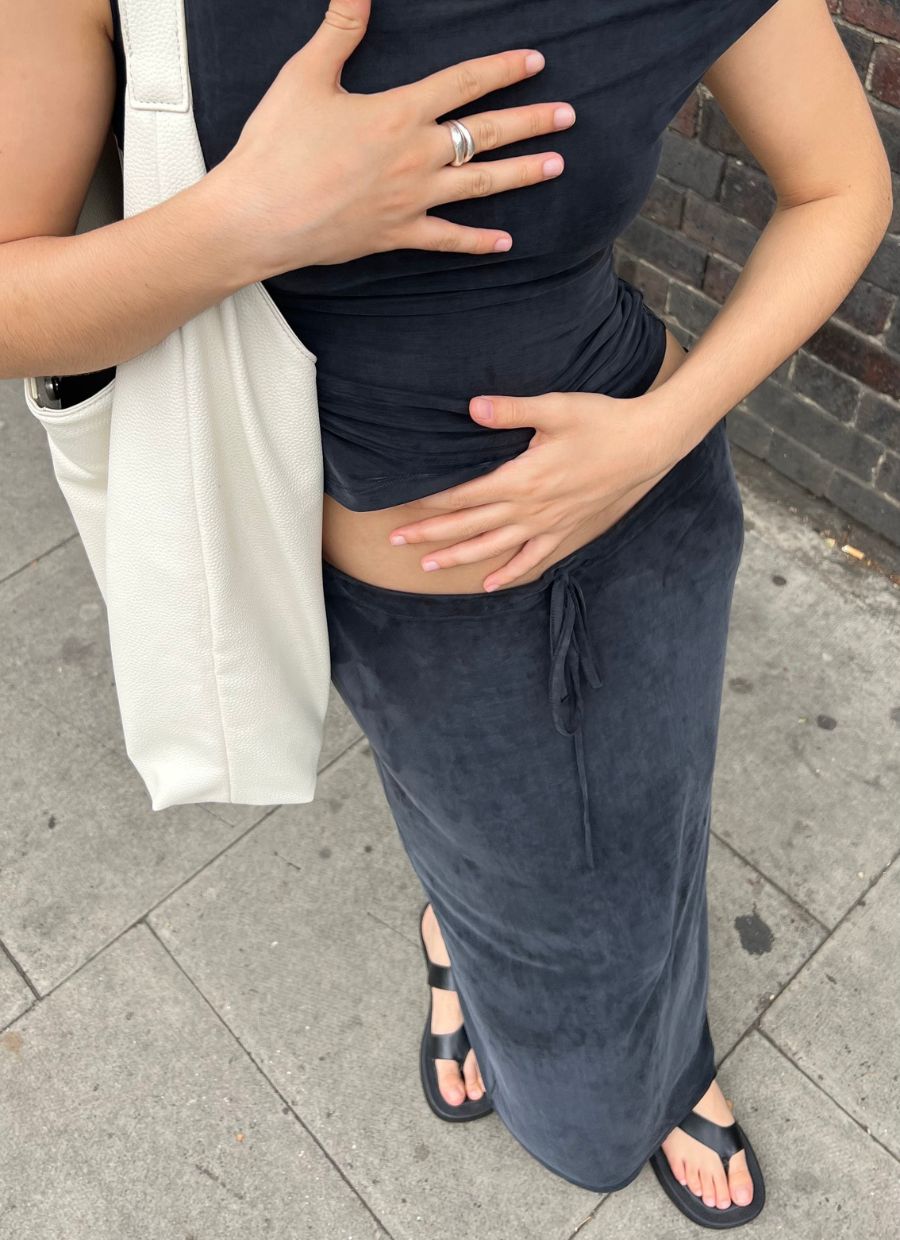 Midi Slip Skirt Cupro - Faded Black - Narah Soleigh | Luxe Line