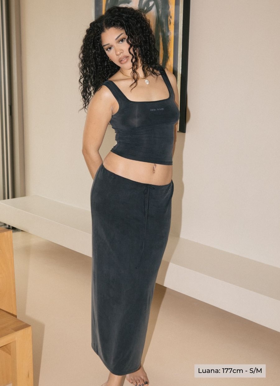 Midi Slip Skirt Cupro - Faded Black - Narah Soleigh | Luxe Line