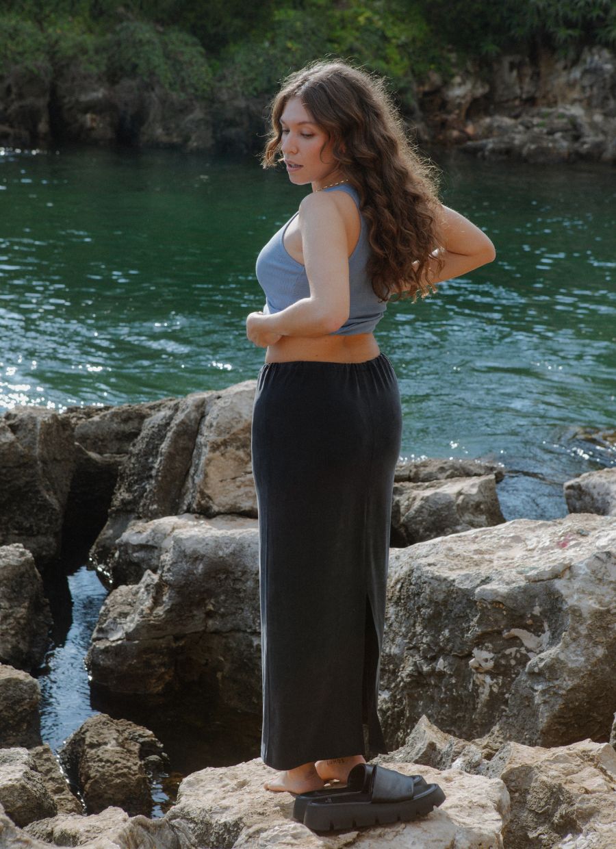 Midi Slip Skirt Cupro - Faded Black - Narah Soleigh | Luxe Line