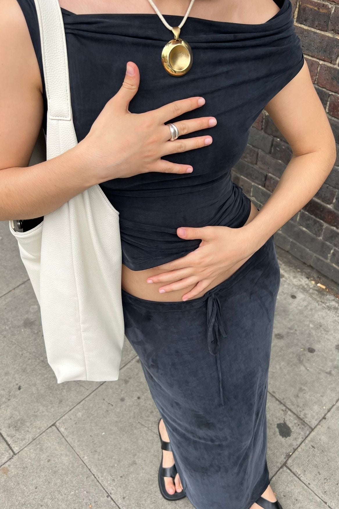 Midi Slip Skirt Cupro - Faded Black - Narah Soleigh | Luxe Line