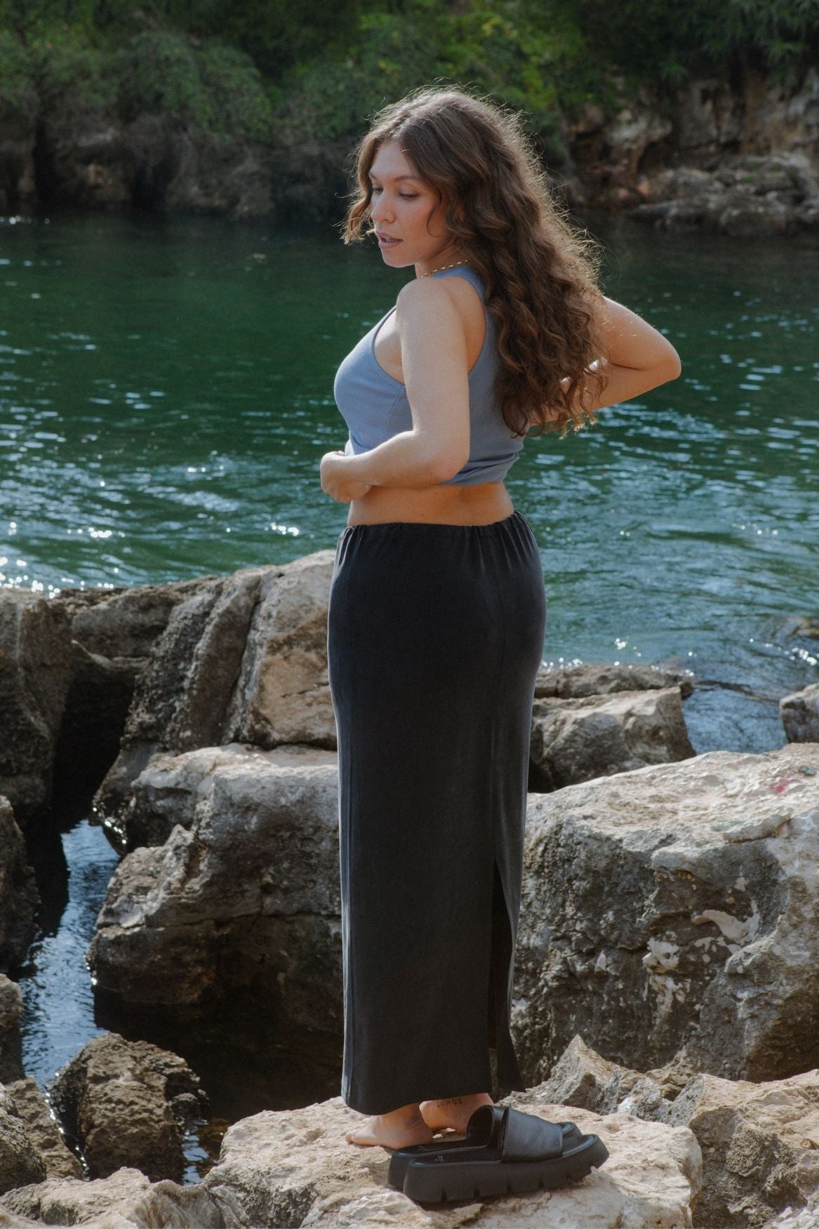 Midi Slip Skirt Cupro - Faded Black - Narah Soleigh | Luxe Line