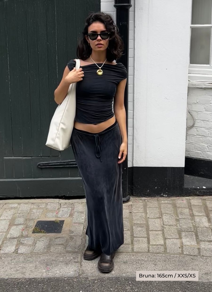 Midi Slip Skirt Cupro - Faded Black - Narah Soleigh | Luxe Line