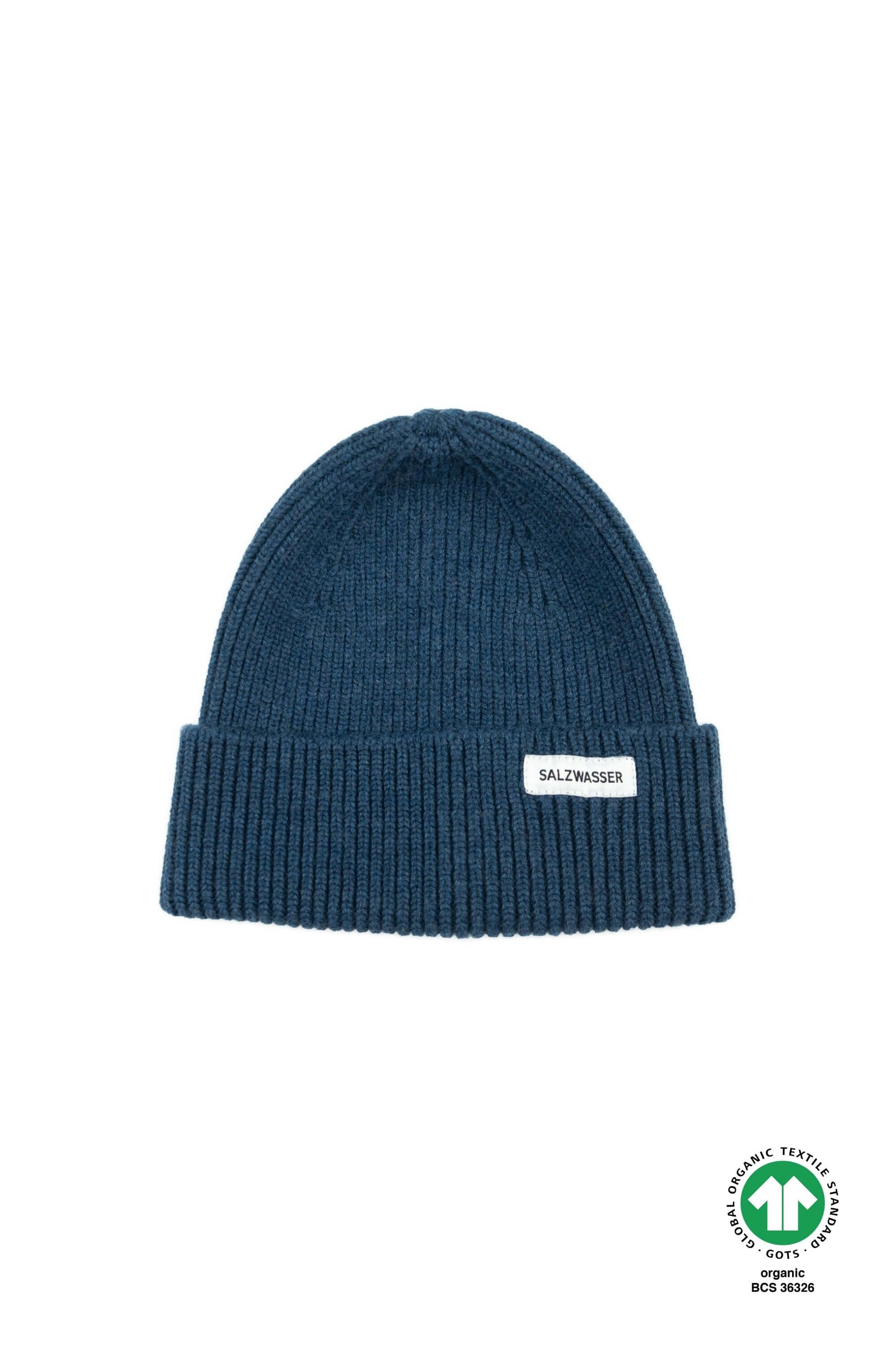 Blaue Wintermütze von SALZWASSER aus Merinowolle und GOTS-zertifiziert