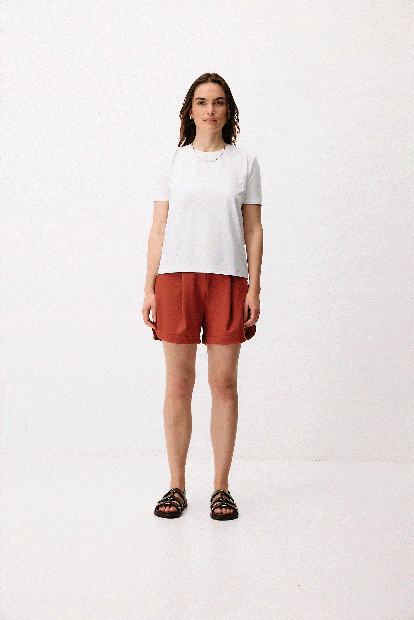 Red shorts made of lyocell & organic cotton by Moya Kala