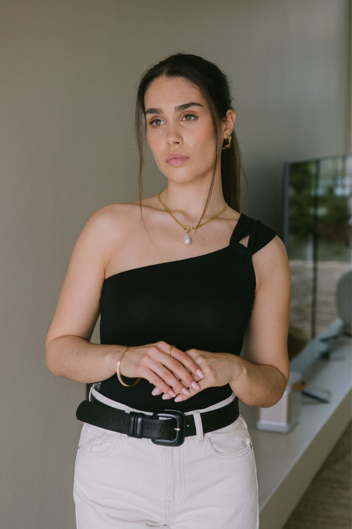 One - Shoulder Cutout Top Micro Modal - Black - Narah Soleigh | Luxe Line