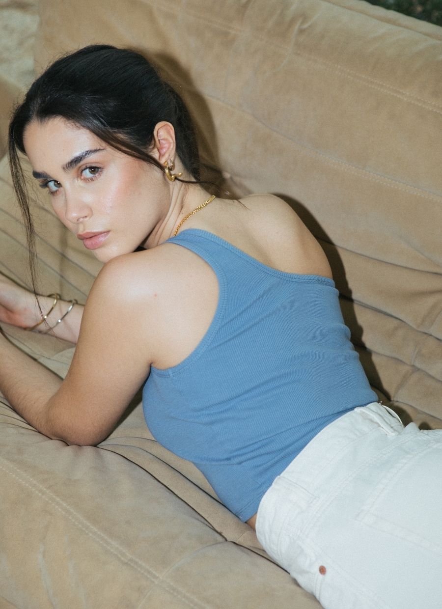 One - Shoulder Tank Top Organic Cotton - Baby Blue - Narah Soleigh