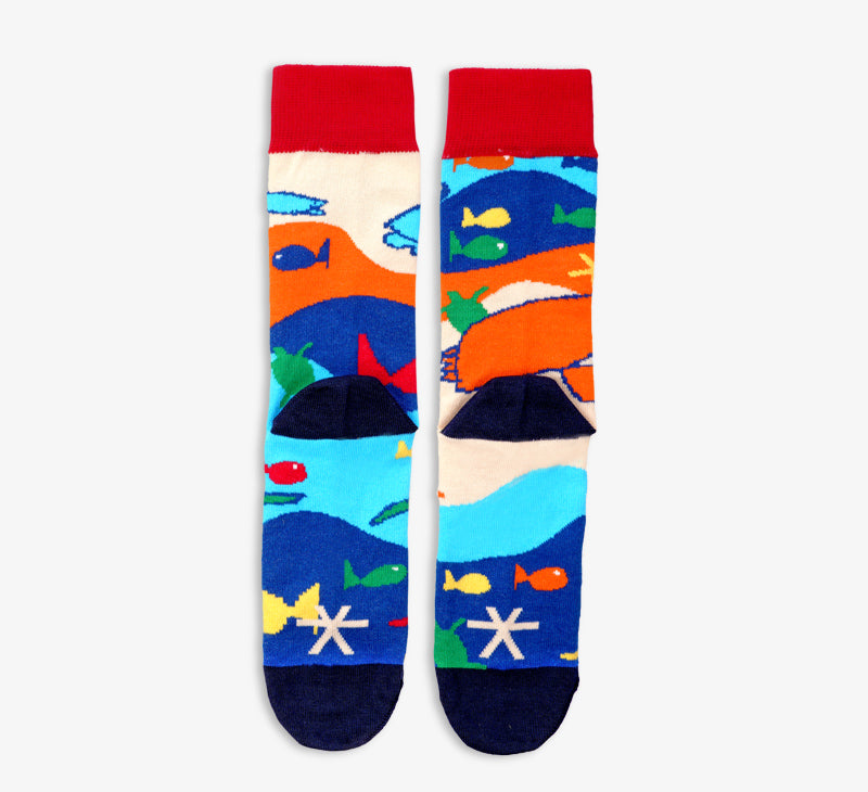 paarsocks-sealife-socken-mismatchedsocks-blau-orange-rot-beige-vorne1