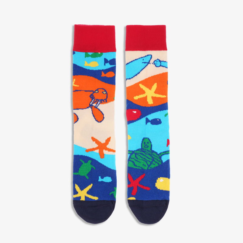 paarsocks-sealife-socken-mismatchedsocks-blau-orange-rot-beige-vorne2