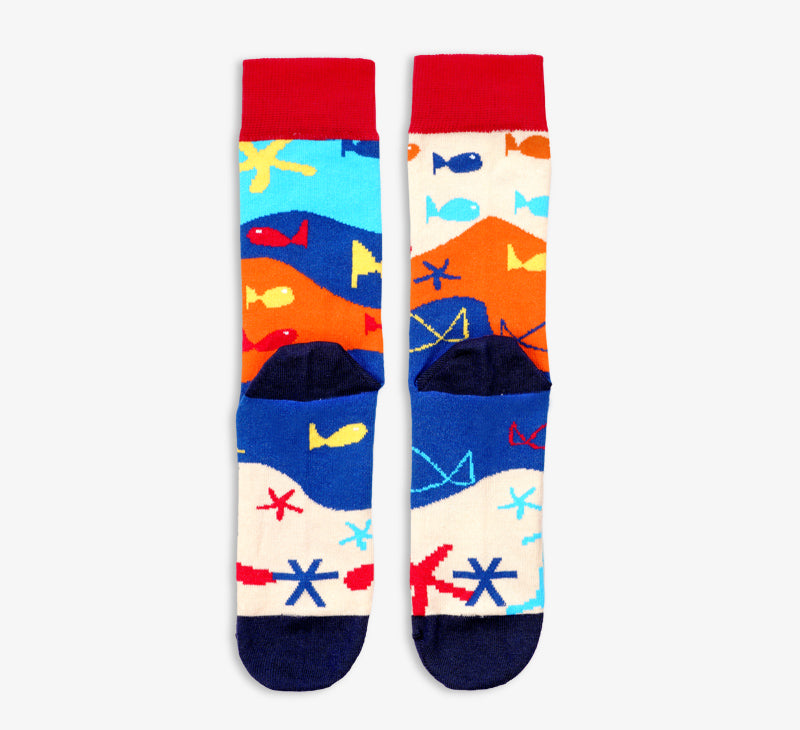paarsocks-sealife-socken-mismatchedsocks-blau-orange-rot-beige-vorne3