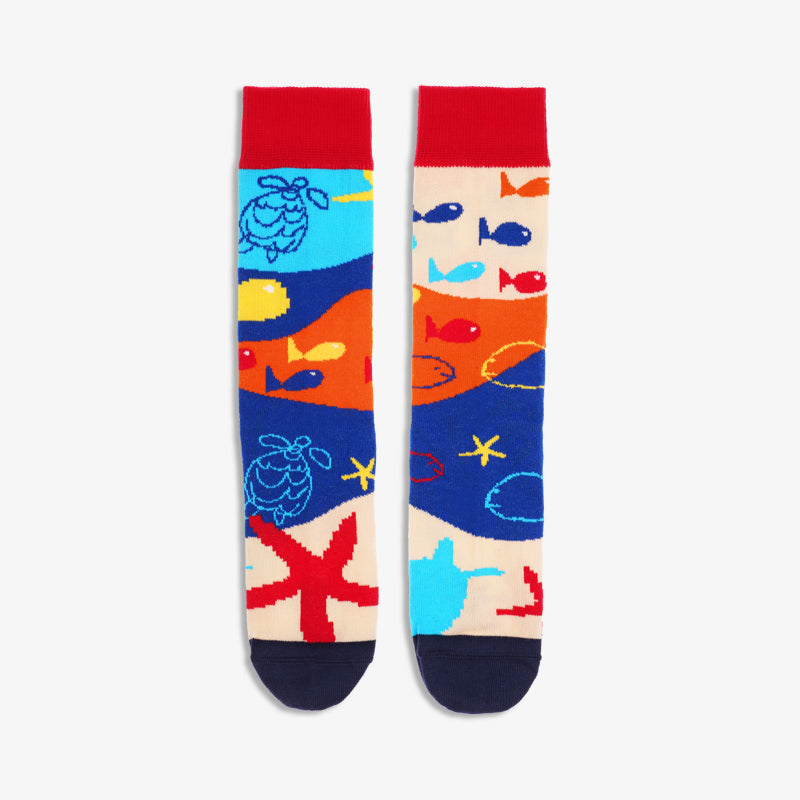 paarsocks-sealife-socken-mismatchedsocks-blau-orange-rot-beige-vorne4