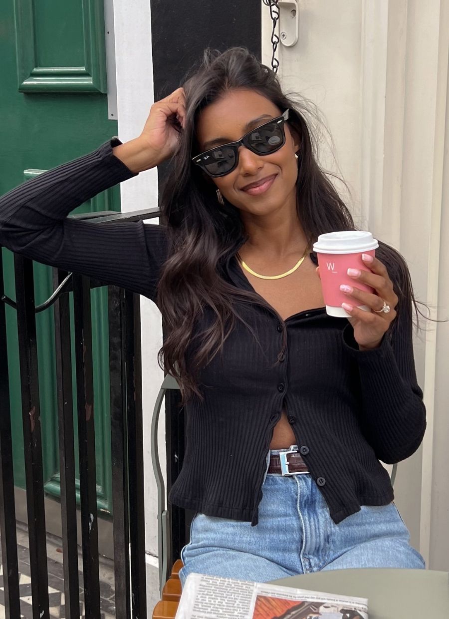 Ribbed Cardigan Organic Cotton - Black von Narah Soleigh