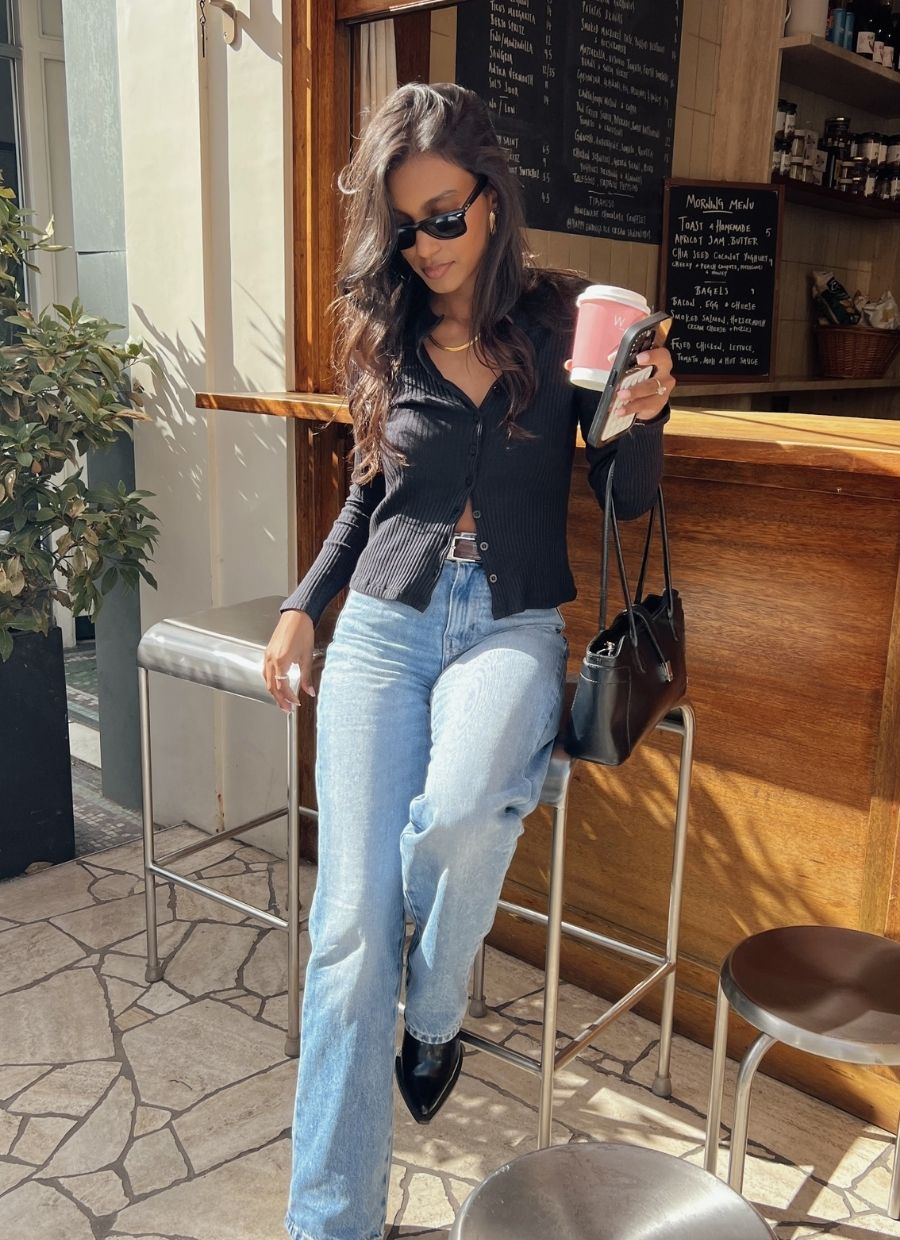 Ribbed Cardigan Organic Cotton - Black von Narah Soleigh