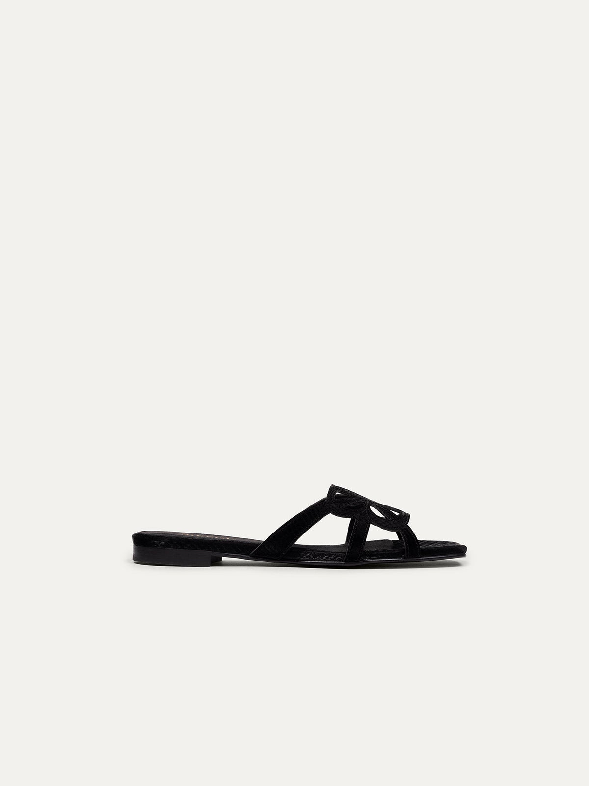 Bikkou 7PM Sunset at the Beach vegan black python flat slip on sandal