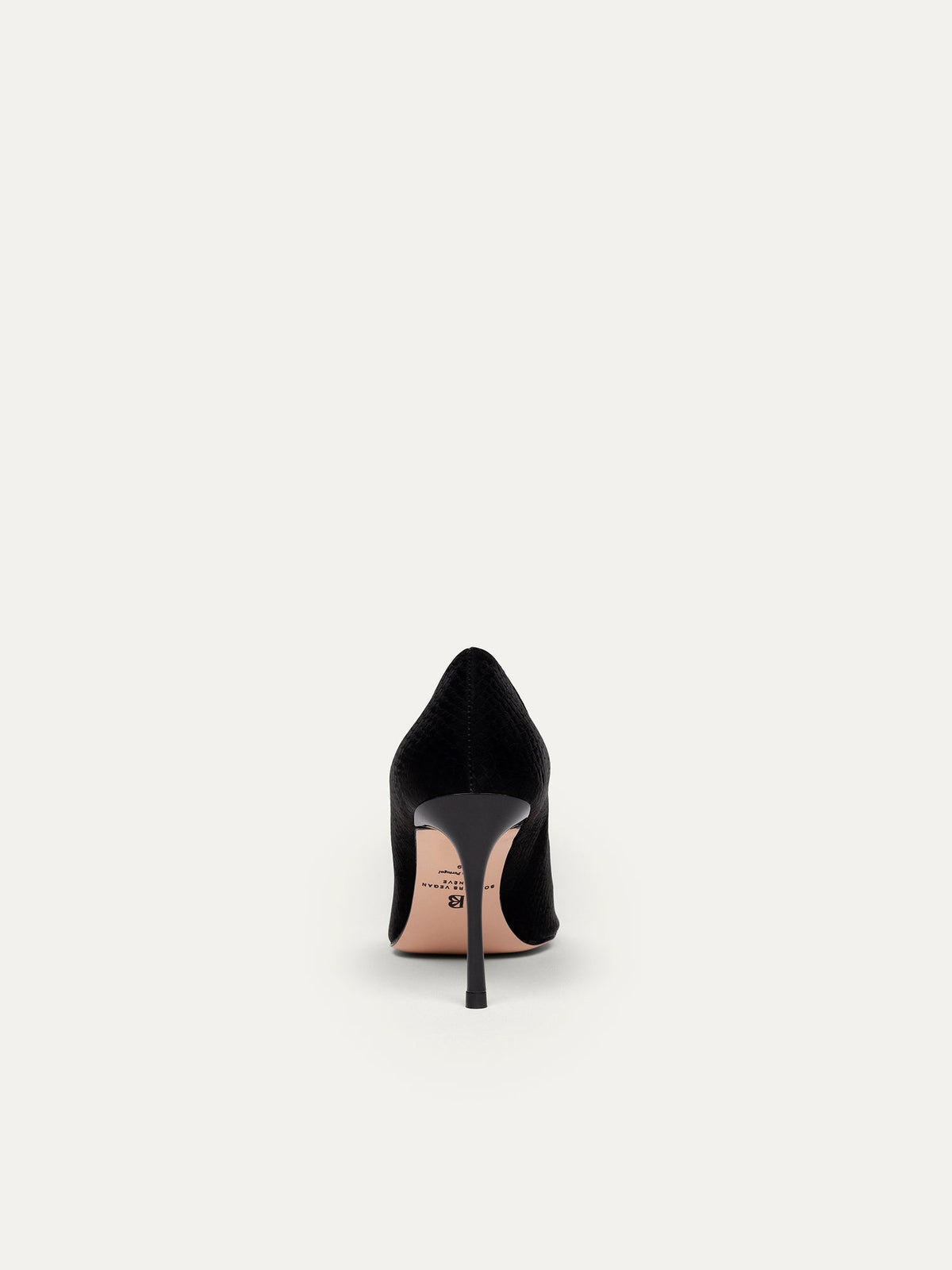 Bikkou 8PM Romantic Dinner vegan black python pumps back view