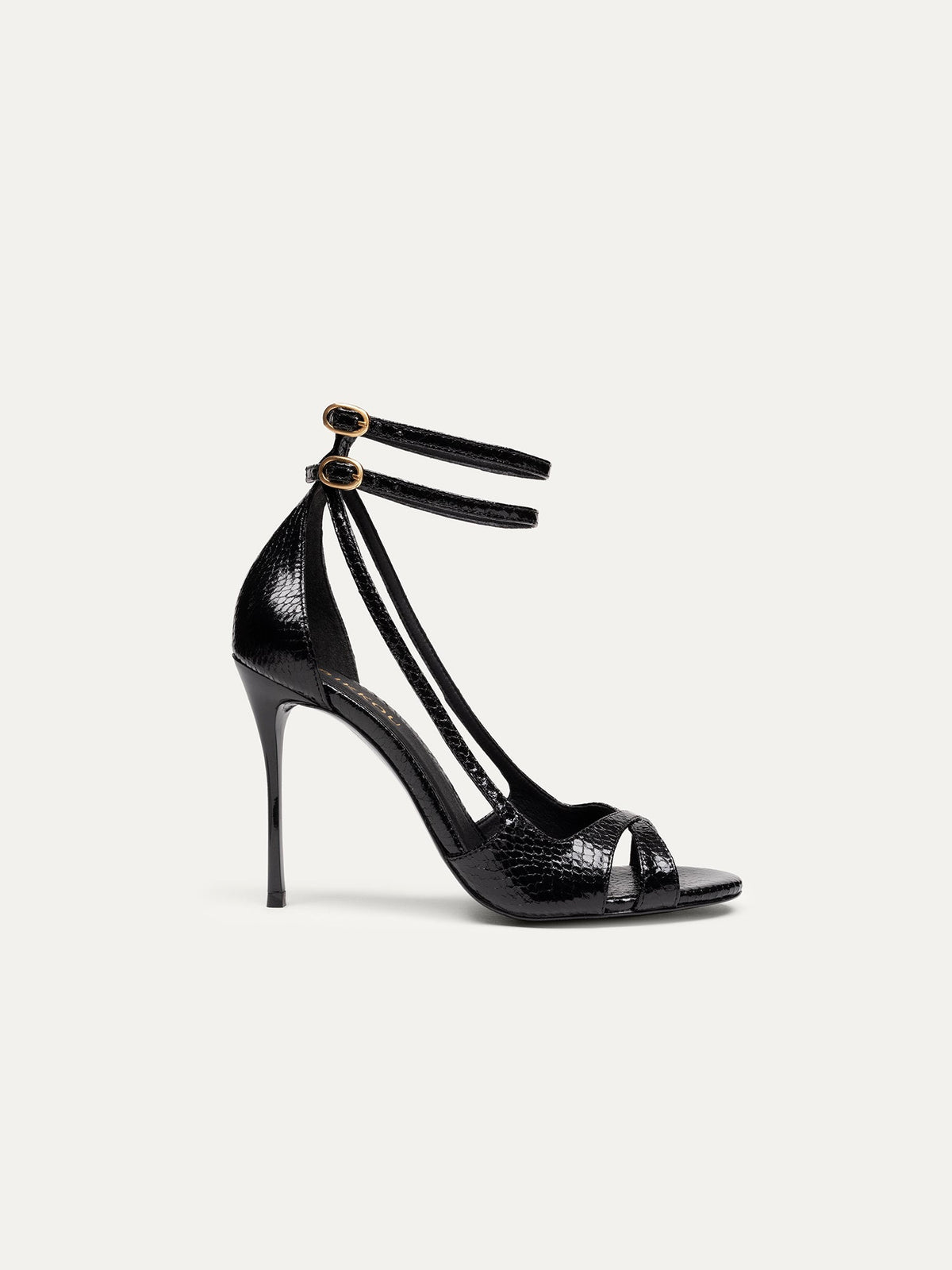 Bikkou 2AM Dancing in the Club vegan black python heeled sandals